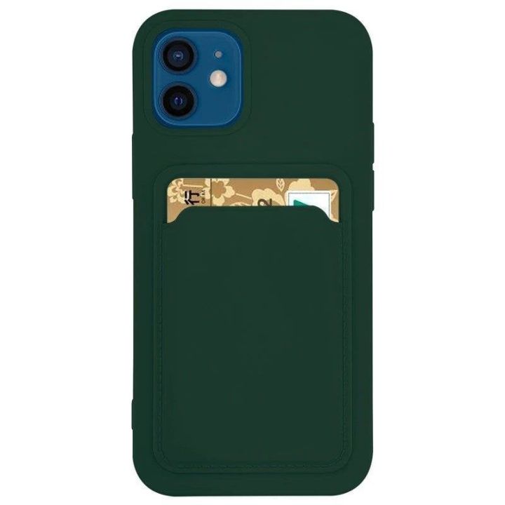 Hurtel Card Case Back Cover Σιλικόνης με Υποδοχή για Κάρτες Dark Green (Galaxy A22 4G)
