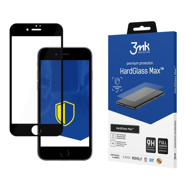 3MK HardGlass Max Full Face Tempered Glass Μαύρο (iPhone SE 2022 / 2020 / 8 / 7)
