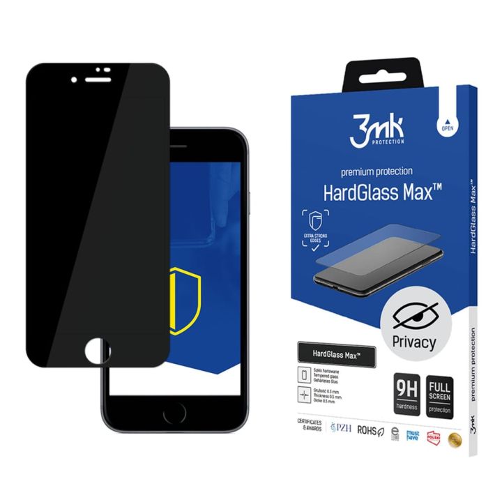 3MK HardGlassMax Privacy Privacy Full Face Tempered Glass (iPhone SE 2022 / 2020 / 8 / 7)