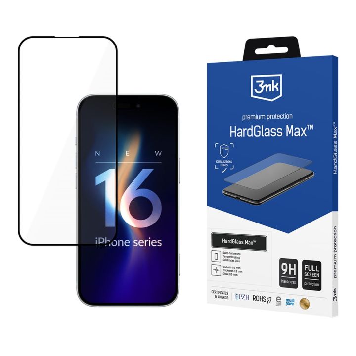 3MK Hardglass Max Black 0.3mm Tempered Glass Μαύρο (Apple iPhone 16 Plus)