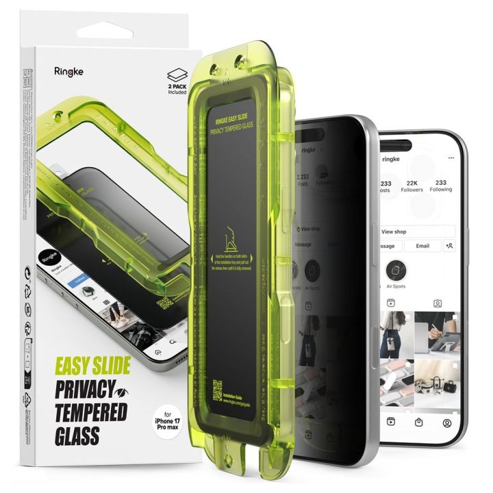 Ringke Easy Slide Privacy Tempered Glass 2 Pack Iphone 17 Pro Max Μαύρο