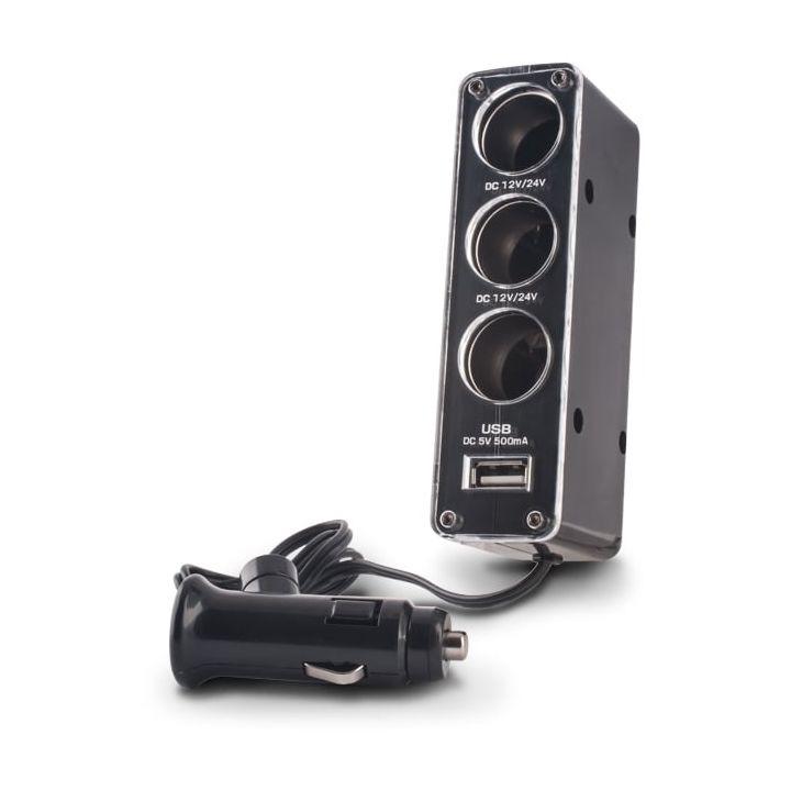Forever Φορτιστής Αυτοκινήτου 0.5A με Θύρες: 1xUSB 3xΑναπτήρα Μαύρο Χρώμα GSM001530