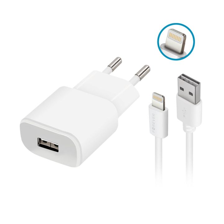 Forever Φορτιστής με Θύρα USB-A και Καλώδιο Lightning Λευκός (TC-01)