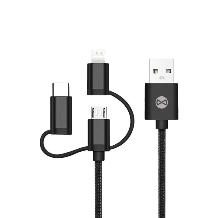 Forever Flat USB to micro USB / Lightning / Type-C Cable 1.5A Μαύρο 1m (T_01626)