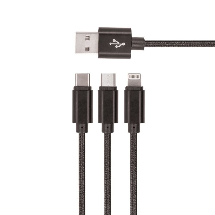 Setty Braided USB to Lightning / Type-C / micro USB Cable Μαύρο 1m
