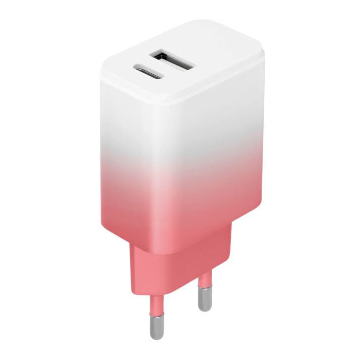 Setty Φορτιστής Χωρίς Καλώδιο με Θύρα USB-A και Θύρα USB-C 20W White Pink Gradient (LSIG-AC-20)