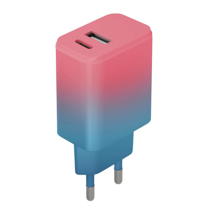 Setty Φορτιστής Χωρίς Καλώδιο με Θύρα USB-A και Θύρα USB-C 20W Pink Turquoise (LSIG-AC-20)