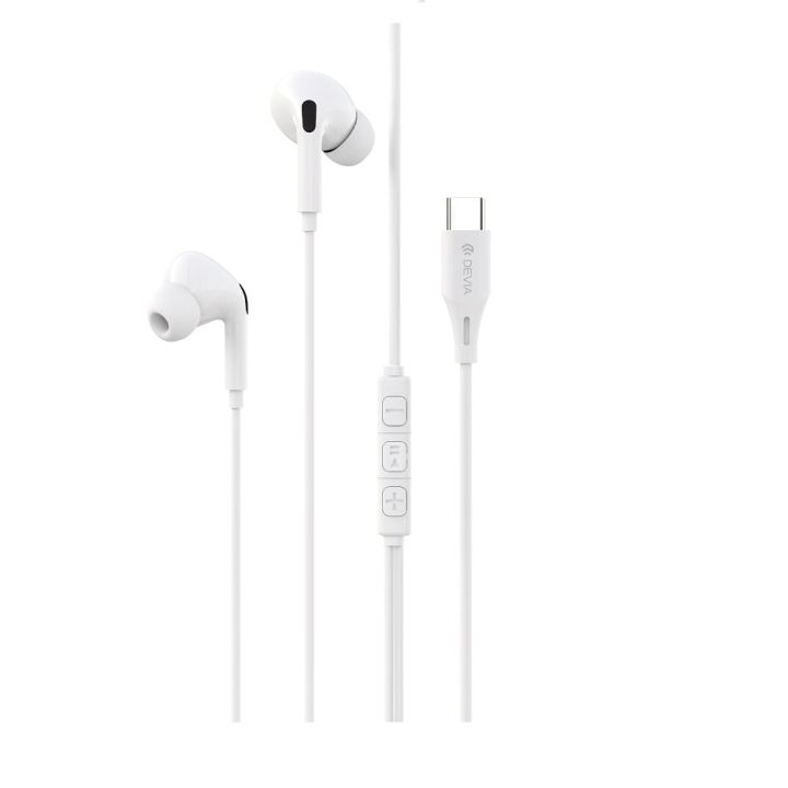 Devia Em107 In-ear Handsfree Ακουστικά με Βύσμα USB-C Λευκό