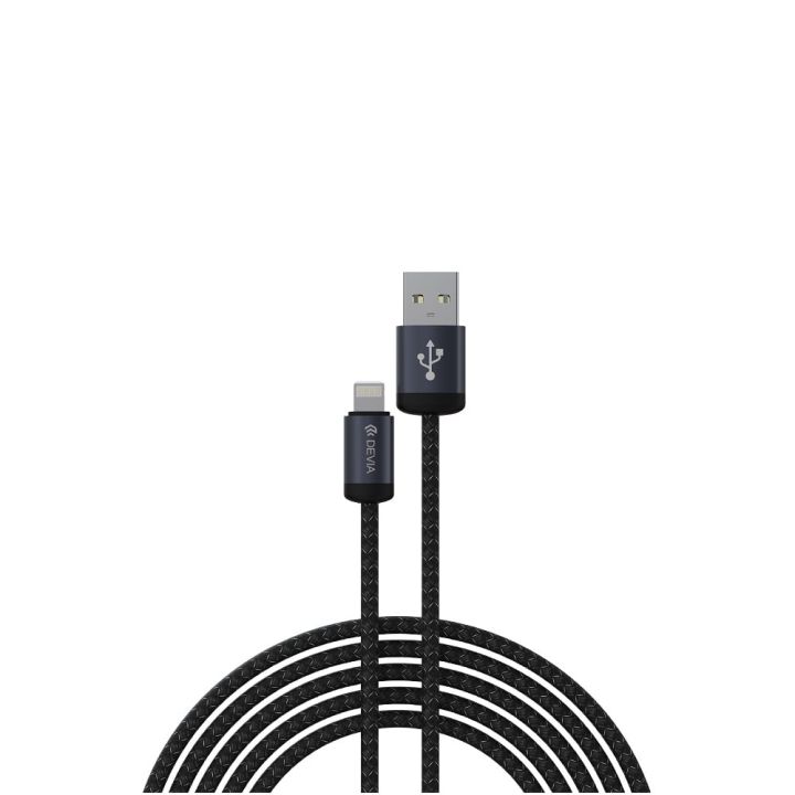 Devia Braided USB-A to Lightning Cable Μαύρο 1m
