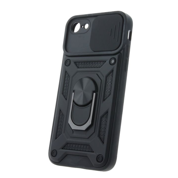 Camshield Pro Back Cover Σιλικόνης με Λουράκι Μαύρο (iPhone SE 2022/2020)