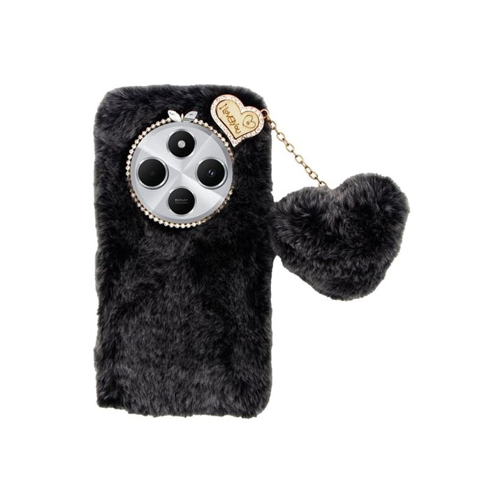 Vivid Fluffy Plush Caseβ Heart-shaped Chain Redmi 14c 4g Grey Black 5213015676053