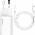 Baseus Φορτιστής με Θύρα USB-C και Καλώδιο Lightning 20W Power Delivery (Super Si) Λευκός 