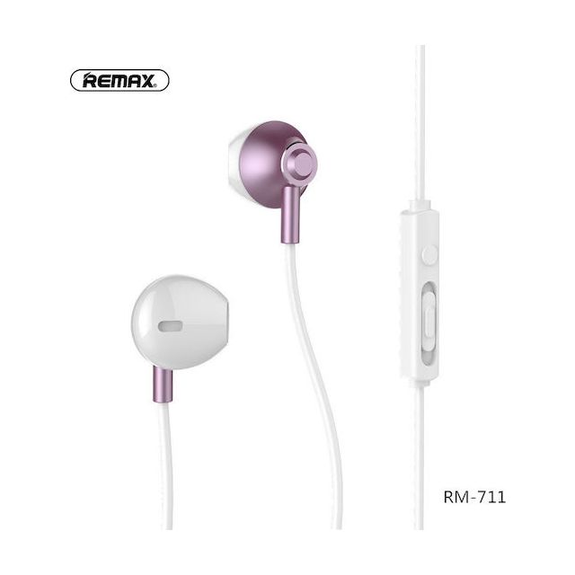 Remax RM-711 Earbuds Handsfree Ακουστικά με Βύσμα 3.5mm Ροζ Χρυσό