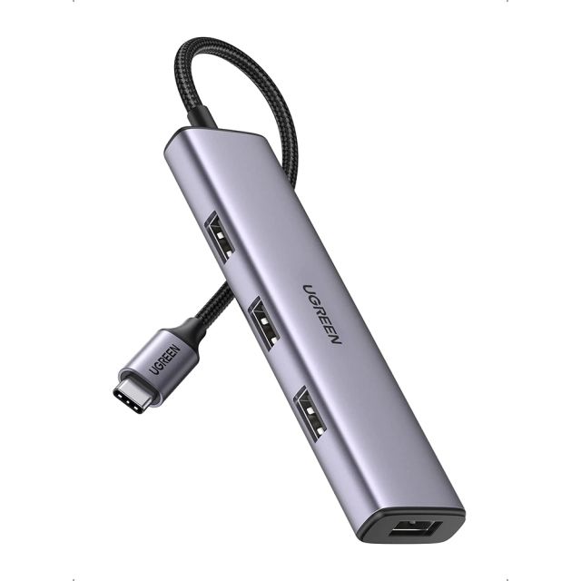 Ugreen CM473 USB 3.2 Hub 4 Θυρών με σύνδεση USB-A & Θύρα Φόρτισης Γκρι