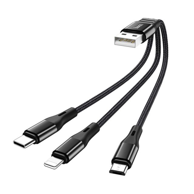 Hoco Braided USB to Lightning / Type-C / micro USB Cable Μαύρο 0.25m (X47 Harbor)