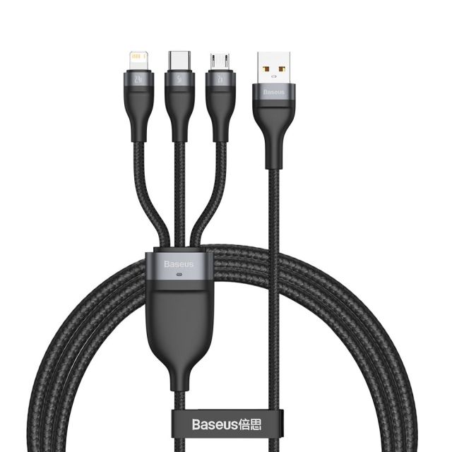 Baseus Flash Series Braided USB to micro USB / Type-C / Lightning Cable 5A Γκρι 1.2m