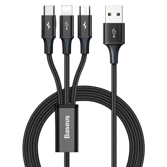 Baseus Rapid Series 3-in-1 Braided USB to Lightning / micro USB / Type-C Cable 3.5A Μαύρο 1.2m