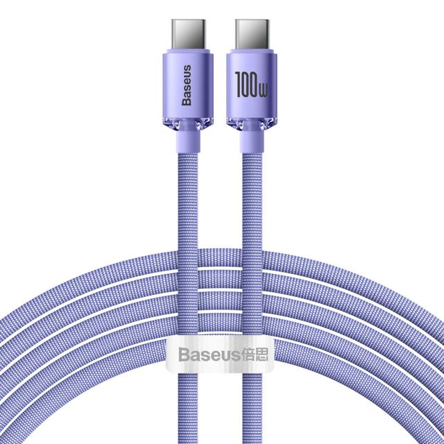 Baseus Crystal Shine Braided USB 2.0 Cable USB-C male - USB-C male Μωβ 1.2m (CAJY000605)