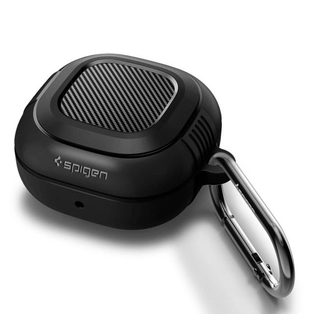Spigen Rugged Armor Θήκη Σιλικόνης με Γάντζο σε Μαύρο χρώμα για Galaxy Buds Live / Pro