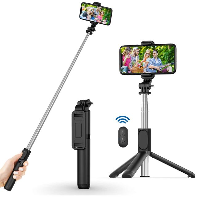 Techsuit  Selfie Stick (Q01)  with Bluetooth Remote and Tripod Mount  Black