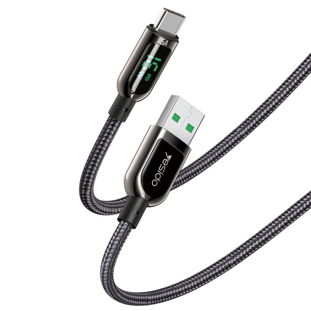 Yesido  Data Cable (CA85)  USB to TypeC. 66W. 5A. Digital Display. 1.2m  Black
