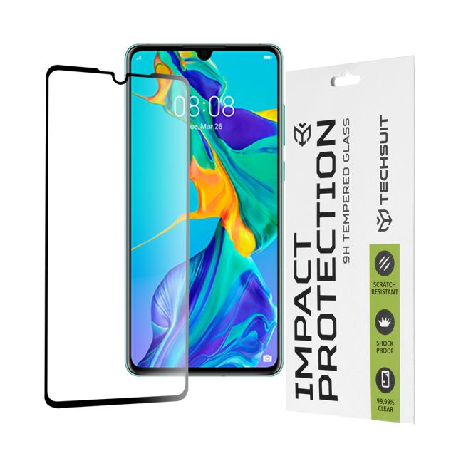 Techsuit  111D Full Cover / Full Glue Glass  Huawei P30  Black [No Package]
