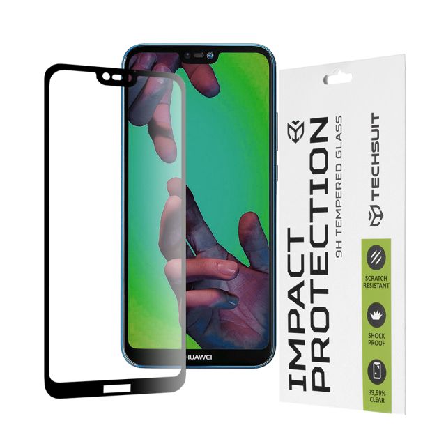 Techsuit  111D Full Cover / Full Glue Glass  Huawei P20 Lite  Black [No Package]