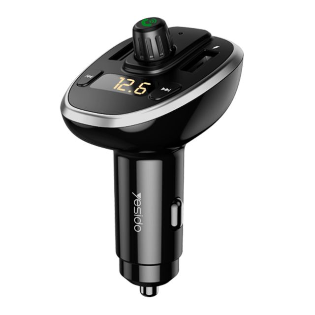Yesido  FM Modulator with Car Charger (Y39)  2xUSB with LED Display. 3A. Micro SD Slot  Black