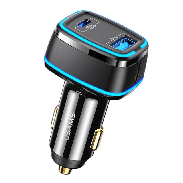 USAMS  Car Charger C24 (USCC142)  Dual Port. USBA. TypeC. 120W. 5A  Black