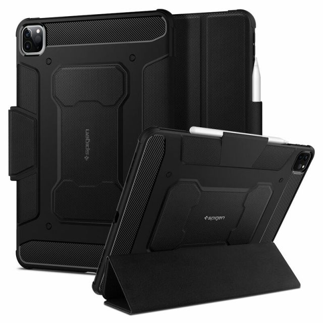 Spigen Rugged Armor Pro Flip Cover Πλαστικό Μαύρο (iPad Pro 2021 12.9")