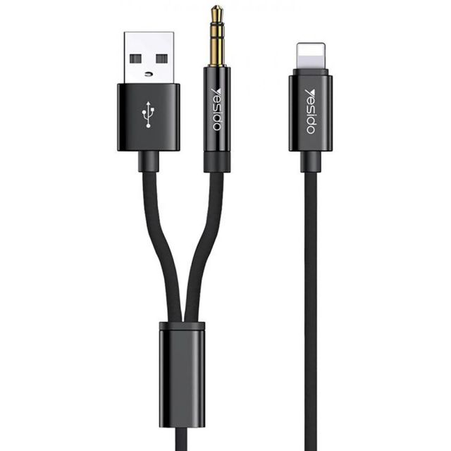 Yesido  Audio Cable Adapter (YAU18)  Lightning to USB. Jack 3.5mm  Black