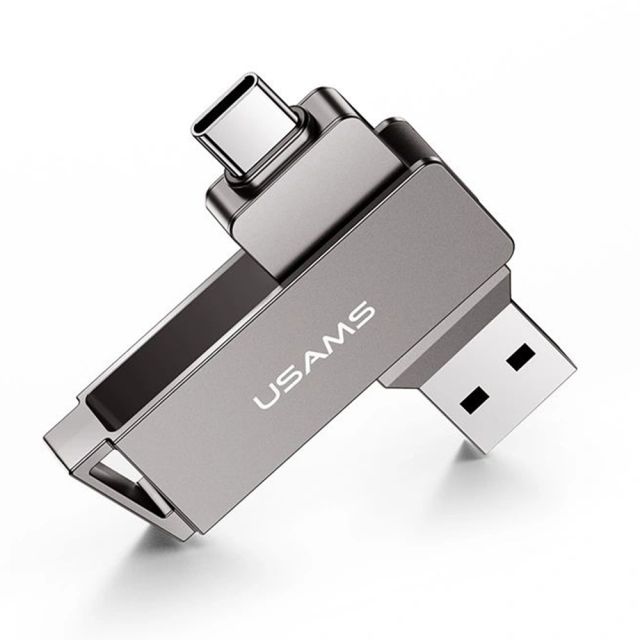 USAMS Memory Stick (US-ZB198) Rotable Type-C. USB 3.0 High Speed Flash Disk 16G Iron Gray