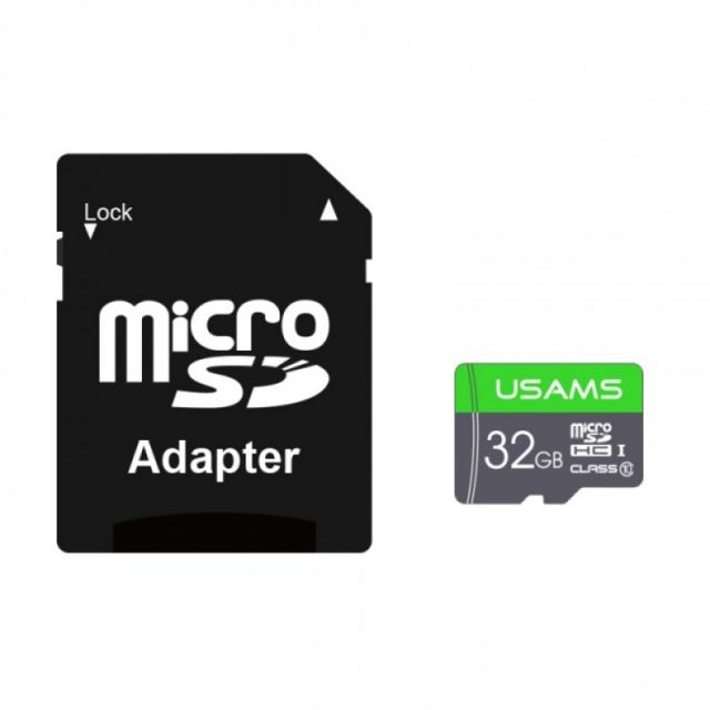 USAMS Memory Card (US-ZB118) High Speed. TF Card 32G. with Adapter Black
