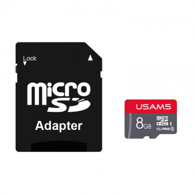 USAMS Memory Card (US-ZB116) High Speed. TF Card 8G. with Adapter Black