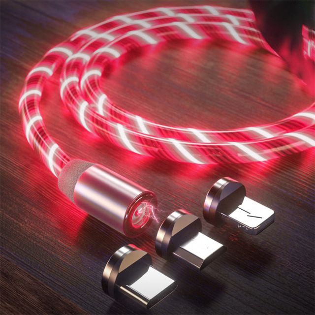 Techsuit Charging Cable 3in1 LED Flowing Magnetic USB to Type-C. Micro USB. Lightning. 1m Red