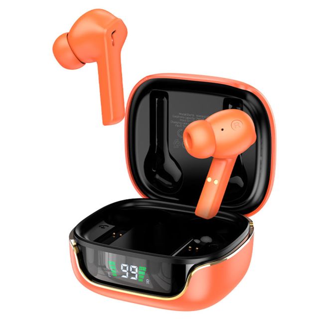 Hoco EW18 In-ear Bluetooth Handsfree Ακουστικά με Θήκη Φόρτισης Πορτοκαλί