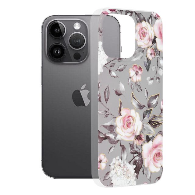  Apple iPhone 14 Pro Max Techsuit Marble Series Bloom of Ruth Gray