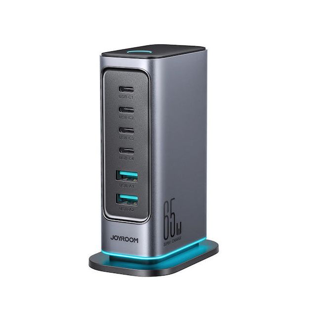Joyroom Βάση Φόρτισης GaN με 2 Θύρες USB-A και 4 Θύρες USB-C 65W σε Γκρι χρώμα (JR-TCM02)