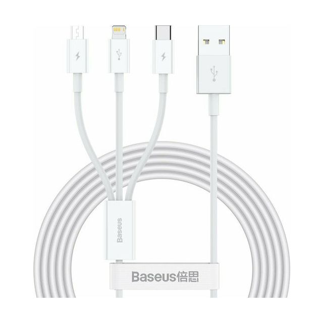 Baseus Superior Series Regular USB to Lightning / Type-C / micro USB Cable 3.5A Λευκό 1.5m (CAMLTYS-02)