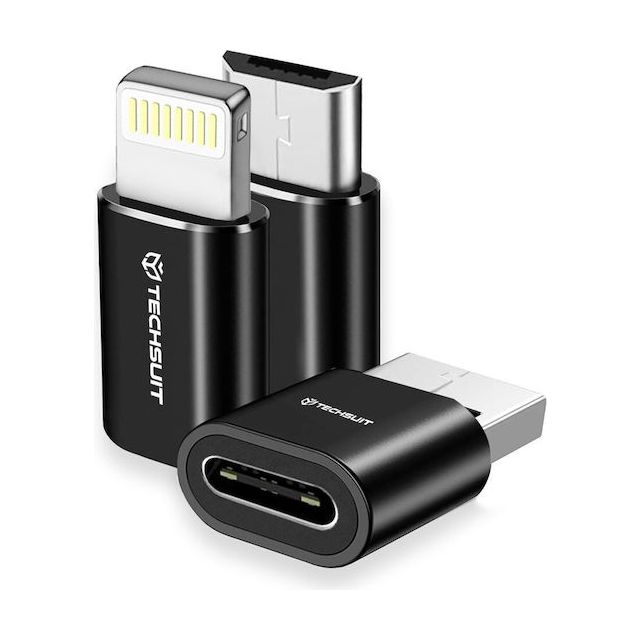 Techsuit Μετατροπέας USB-C male σε Lightning / USB-A / micro USB female 3τμχ