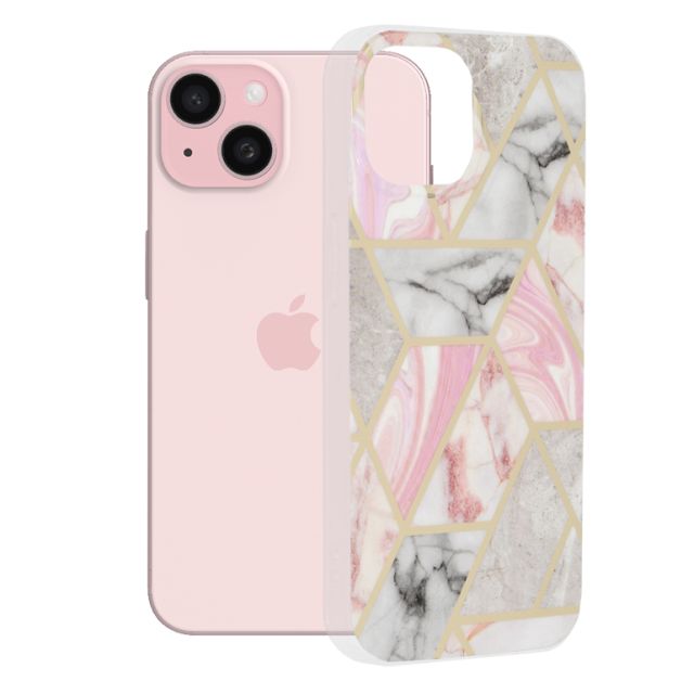 Techsuit Marble Back Cover Ροζ (iPhone 15)