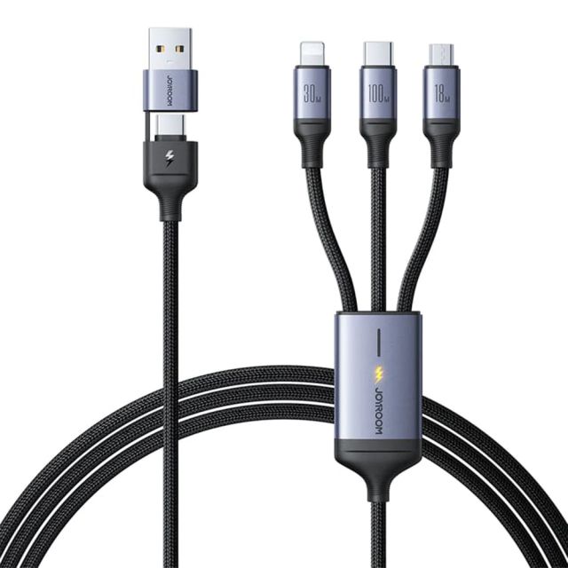 Joyroom SA21-2T3 Braided USB to Lightning / Type-C / micro USB Cable Μαύρο 1.5m