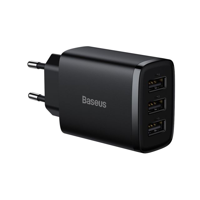 Baseus Φορτιστής Χωρίς Καλώδιο με 3 Θύρες USB-A 17W Μαύρος (Compact)