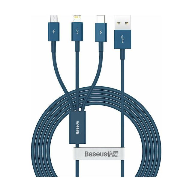 Baseus Superior Series Regular USB to Lightning / Type-C / micro USB Cable 3.5A Μπλε 1.5m (CAMLTYS-03)
