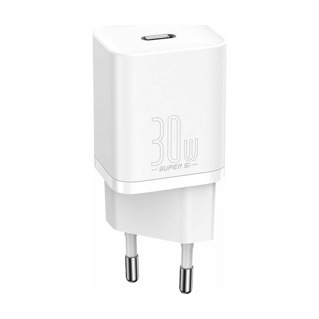 Baseus Φορτιστής Χωρίς Καλώδιο με Θύρα USB-C 30W Power Delivery Λευκός (Super Si)
