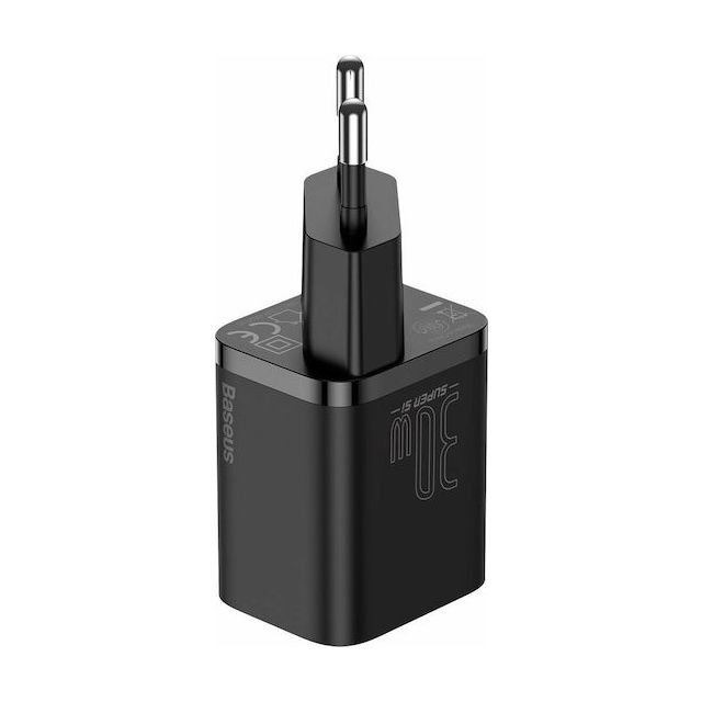 Baseus Φορτιστής Χωρίς Καλώδιο με Θύρα USB-C 30W Power Delivery Μαύρος (Super Si)