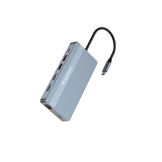 Wozinsky WDS03Y5S USB-C Docking Station με HDMI 4K PD Ethernet και σύνδεση 3 Οθονών Γκρι