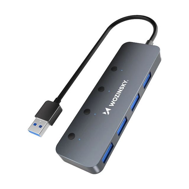 Wozinsky USB 3.0 Hub 4 Θυρών με σύνδεση USB-A Γκρι