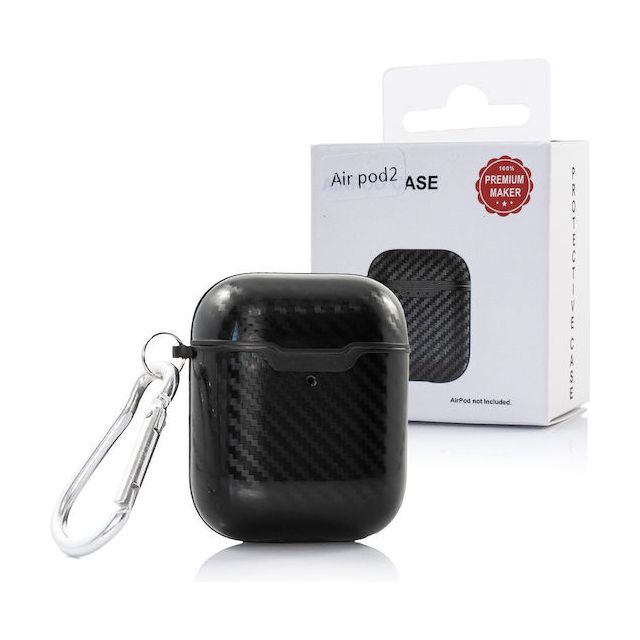 Carbon Case Θήκη Σιλικόνης με Γάντζο σε Μαύρο χρώμα για Apple AirPods